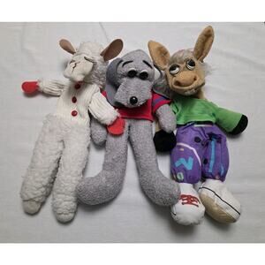 Vintage 1993 Lamb Chop, Charlie Horse & Hush Puppy Plush Puppet Trio Shari Lewis